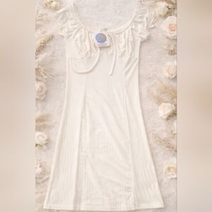 Honey Bee Boutique White Ribbed Bodycon Midi Dress | Small | Stretchy Cottagecor